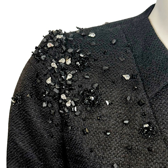 MIRELLA CAVORSO Italy Woven Black Silk Bead Rhinestone Encrusted Blazer Jacket - Picture 4 of 9